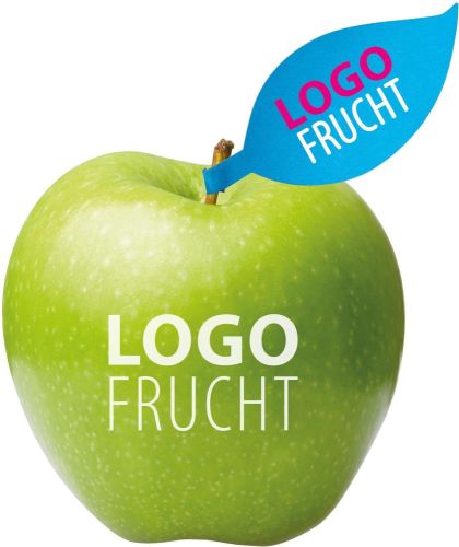LogoFrucht Apfel, inkl. LogoFrucht Druck + Apfelblatt als Werbeartikel