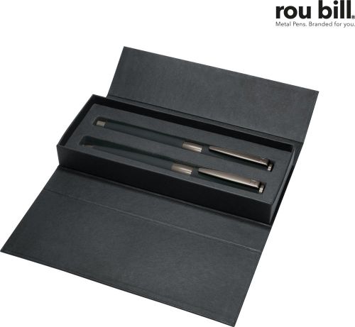 roubill Image Black Line Set (Drehkugelschreiber+ Rollerball) als Werbeartikel