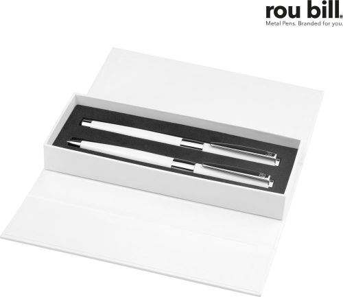 roubill Image White Line Set (Drehkugelschreiber+ Rollerball) als Werbeartikel