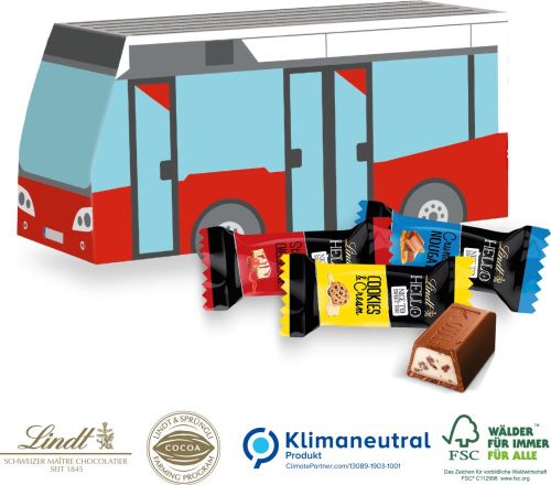 3D Präsent Bus mit Lindt HELLO Mini Sticks als Werbeartikel