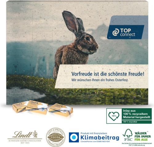 Osterkalender mit 31 Türchen - Kartonage auch aus Graspapier - inkl. Digitaldruck als Werbeartikel