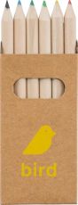 BIRD Set Buntstift Schachtel mit 6 Buntstiften Spitzer und veredelbare Schachtel als Werbeartikel
