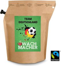 Fußball-EM Team Deutschland Wachmacher, wiederverwendbarer Brühbeutel mit Fairtrade Kaffee als Werbeartikel