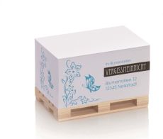 Zettelblock Mini-Holzpalette mit 1-4c Werbedruck als Werbeartikel