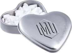 Geprägte Herzförmige Dose mit Herz-Pfefferminz als Werbeartikel
