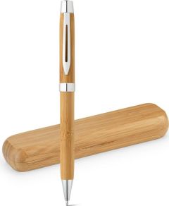 BAHIA Bambus-Kugelschreiber mit Metall-Clip in einer Bambus-Geschenkbox als Werbeartikel