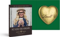 Werbekarte mit Lindt Schokoladen Herz 20 g als Werbeartikel