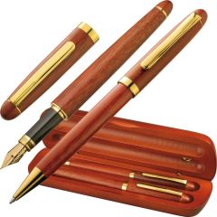 Holz-Schreibset mit Kugelschreiber und Füllfederhalter als Werbeartikel