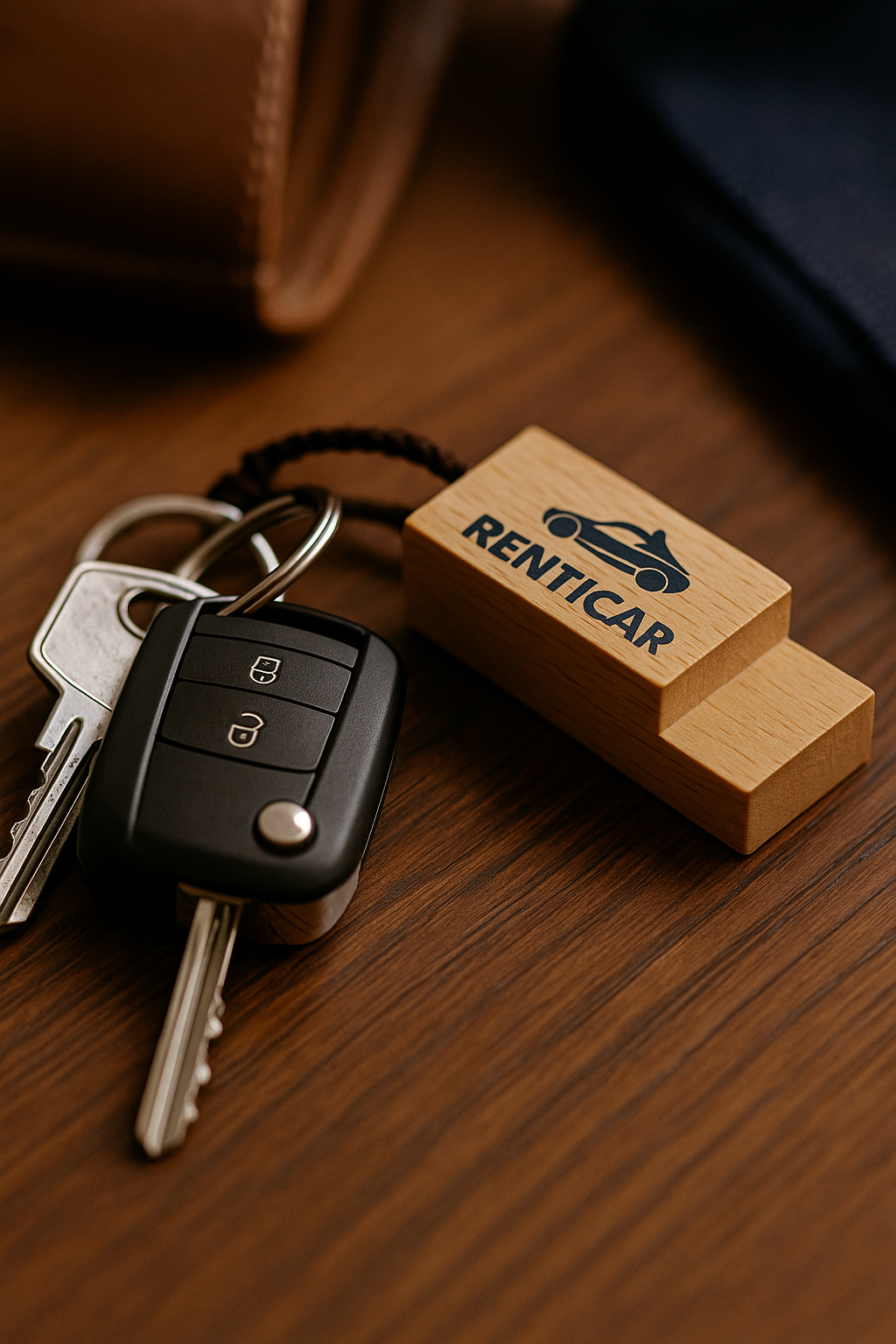 Bambusschlüsselanhänger mit Autoschlüssel